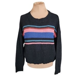 AMERICAN EAGLE Striped Cozy Cropped Ribbed Knit Women's Charcoal XS